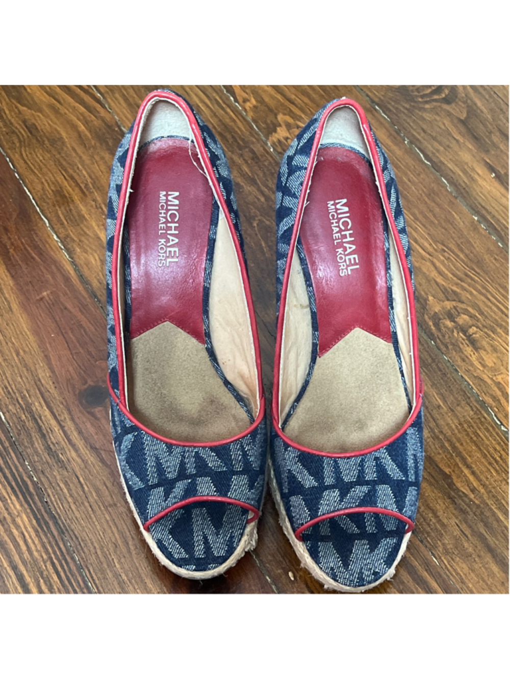 Women's Michael Kors Denim Wedges Size 7.5 Blue and Red